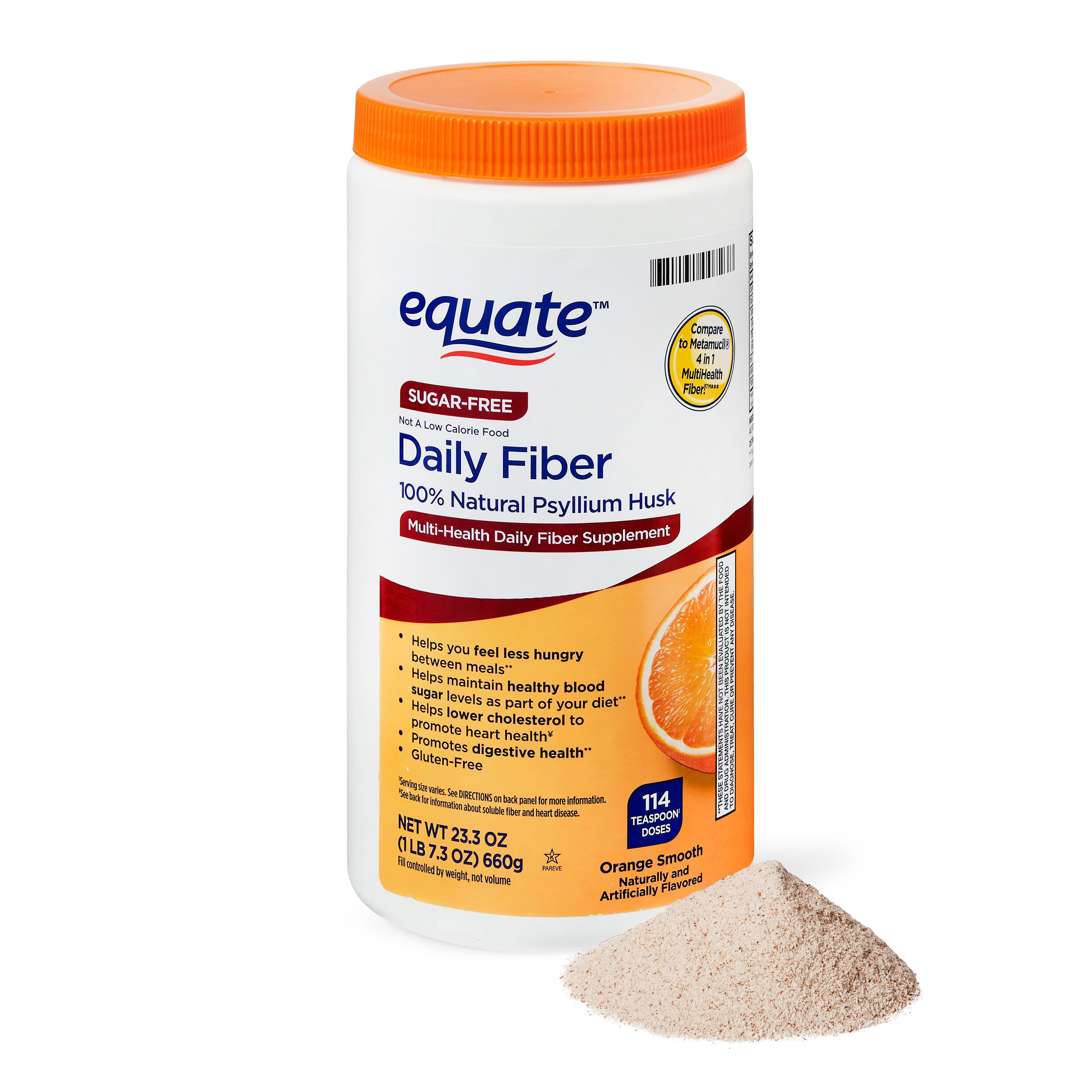 Equate Sugar-Free Daily Fiber Powder, Orange Smooth, 23.3 oz