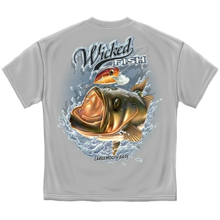 - Wicked Fish Largemouth Bass Fishing T-shirt by , Light Gray