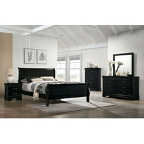 Transitonal Style Black Solid wood 4pc Bedroom Set Twin Size Bed Dresser Mirror Nightstand Bedroom Furniture