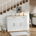 thumbnail image 3 of Walsunny Sideboards Buffets Cabinet Table 42.5" with 2 Drawers 3 Doors Adjustable Shelf Farmhouse Coffee Bar Cabinet with Storage for Kitchen Living Room Dining Room White, 3 of 10