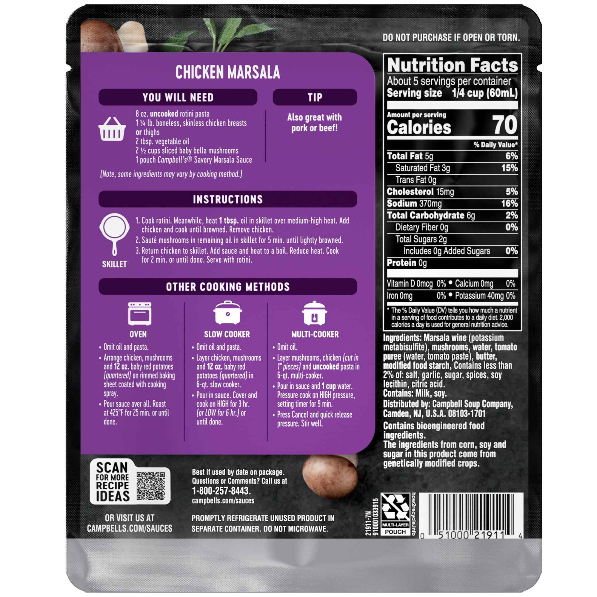 Campbell's Cooking Sauces, Savory Marsala, 11 oz Pouch