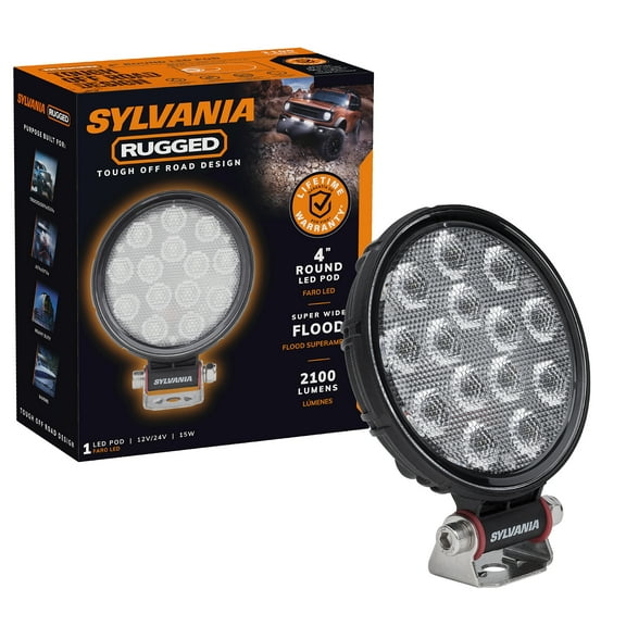 SYLVANIA - Rugged 4 Inch Round LED Light Pod - Flood Light 2100 Raw Lumens, Off Road Driving Work Light, Truck, Car, Boat, ATV, UTV, SUV, 4x4 (1 PC)