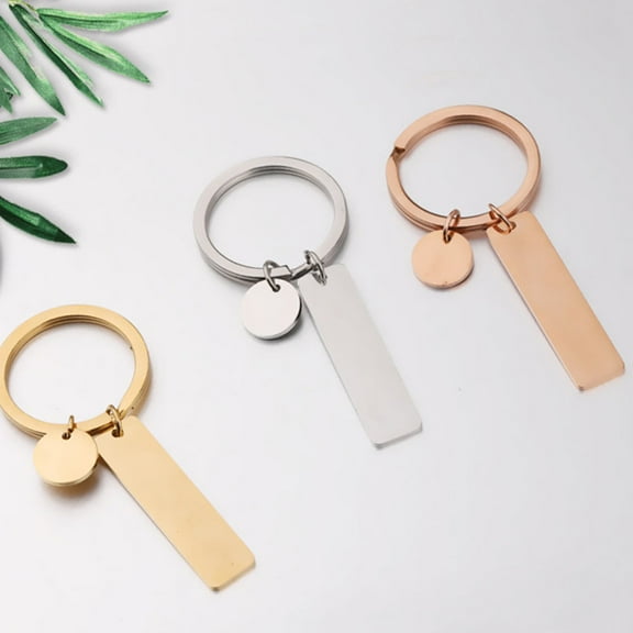 LULULION 2Pcs DIY Plated Stainless Steel Blank Keychains Unfinished Rectangular Pendants for Custom Engraving