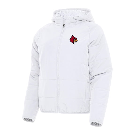 Women's Antigua White Louisville Cardinals Universe Full-Zip Puffer Jacket