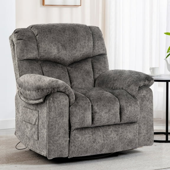Swivel Rocker Recliner, Legahome 360° Glider Rocking Nursery Recliners, Manual Recliner Chair with Massage and Heat, Home Theater Recliner with Cup Holder, 24.4in Wide Seat, Gray