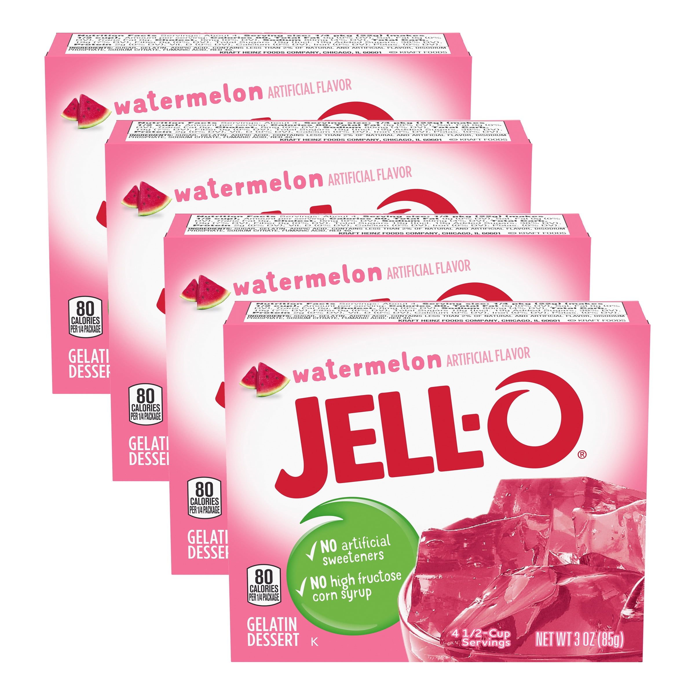 Jell-O Watermelon Instant Gelatin Mix, 3 oz Box (Pack-4)