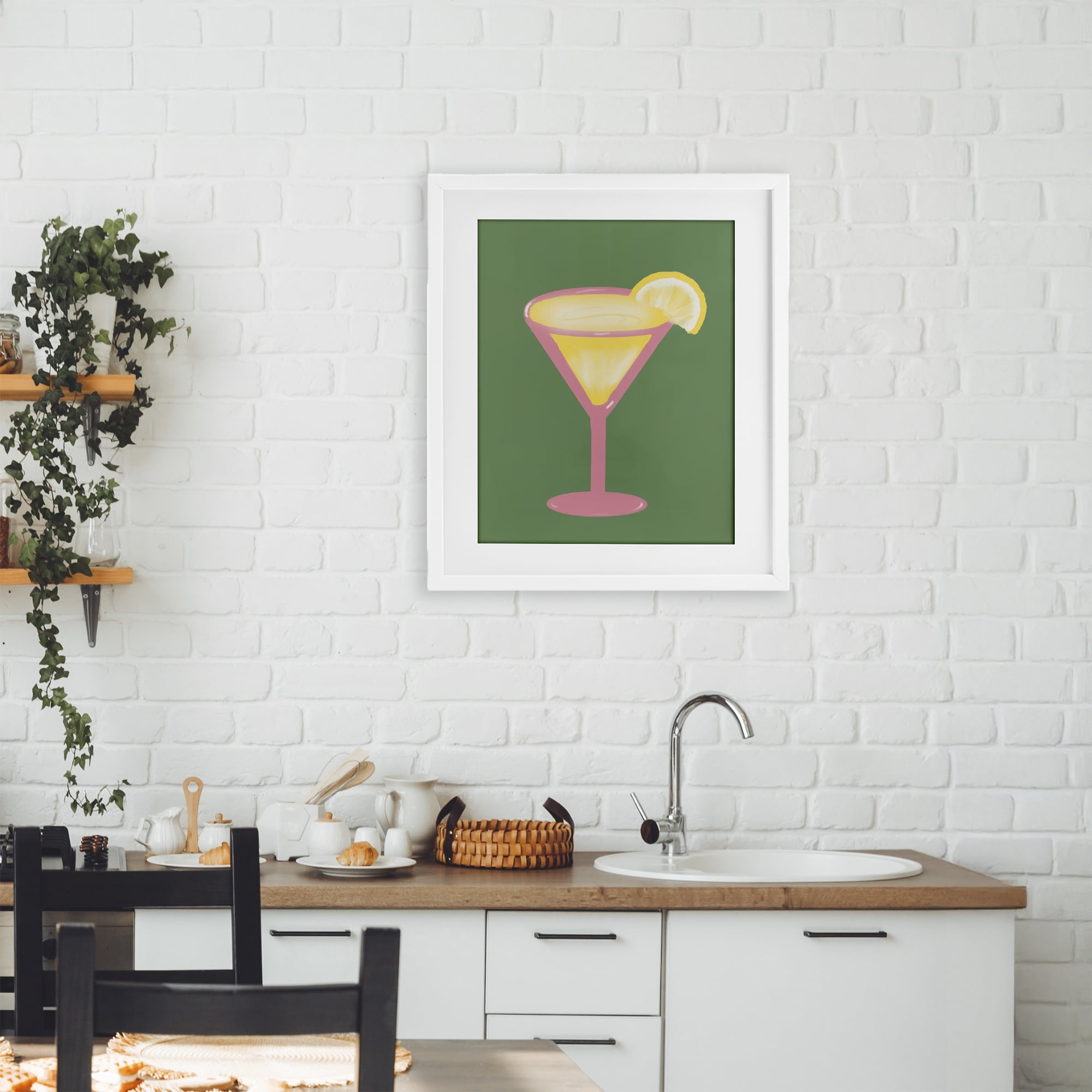 Stupell Industries Lemon Drop Glass over Green White Framed Print Under Glass, design by Robin Maria