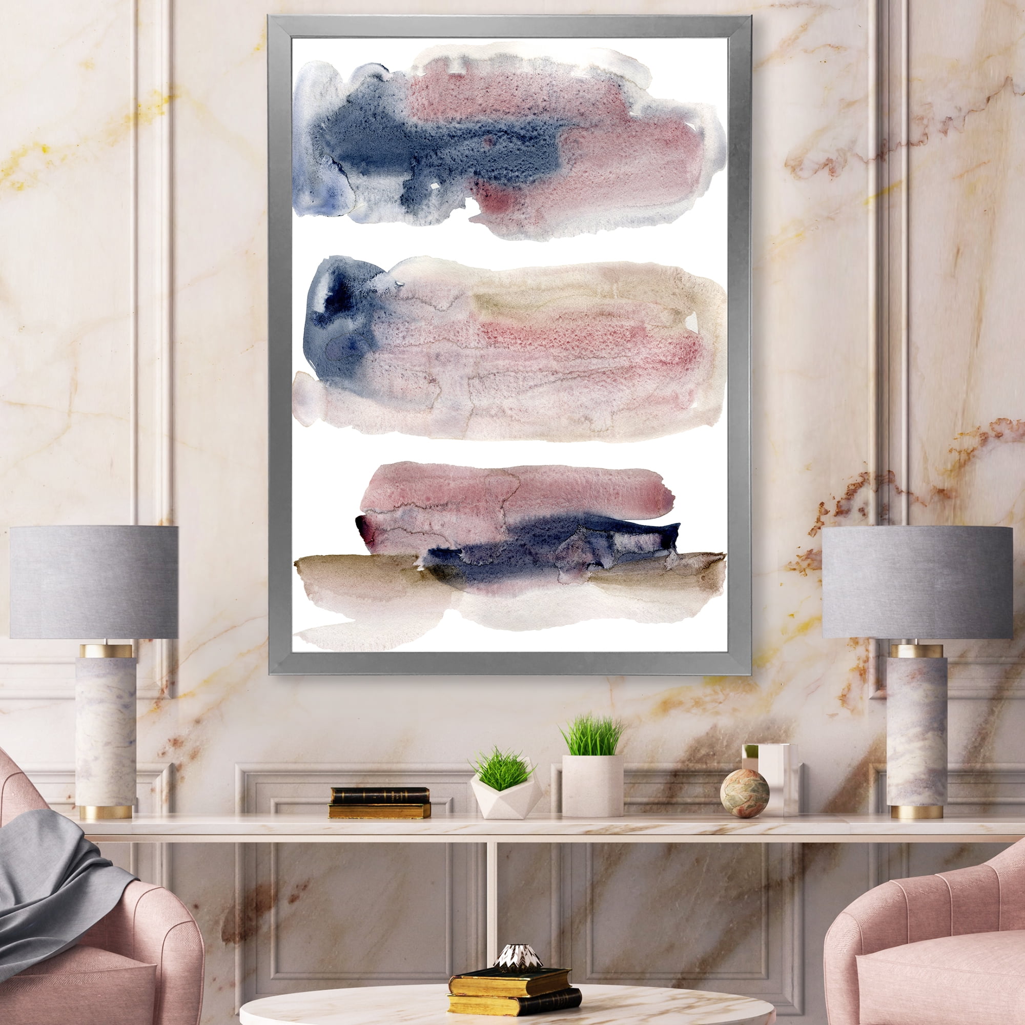 Designart 'Beige Blue and Pink Clouds' Modern Framed Art Print