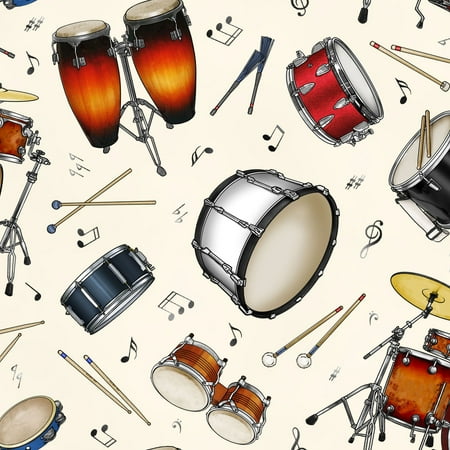 Jazz Cd - Jazz Music and Instruments Cotton Fabric by Elizabeth's Studio