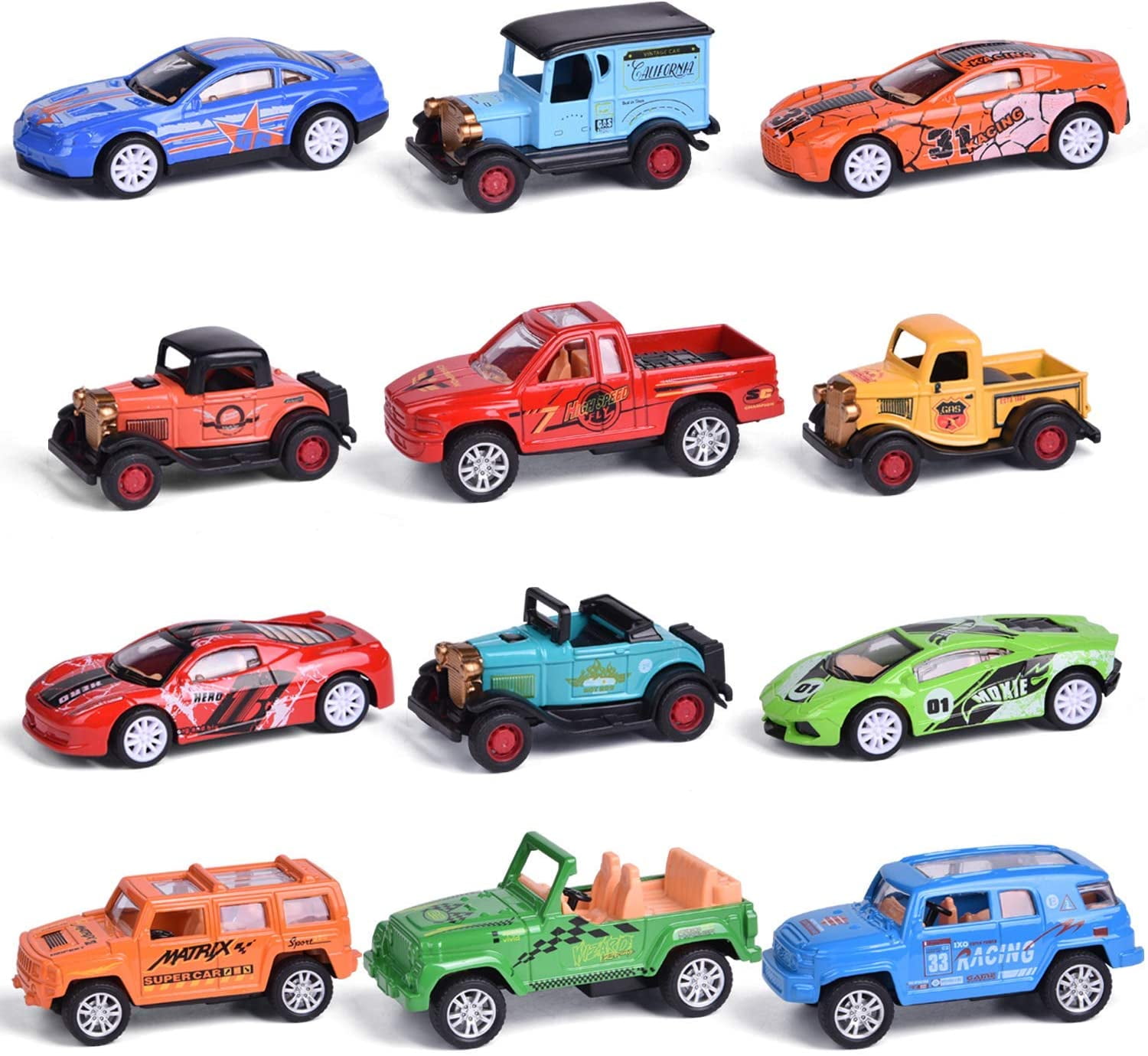 12pcs Assorted Mini Wooden Vehicle Set Kids Toys Gift Party Bag Fillers 