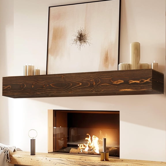 Open Box YLYHSST FIREPLACE MANTEL HANDMADE 6'' THICK WALL, 72" RUSTIC WOOD SHELF - HOLLOW