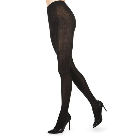 MeMoi Women's Ultra-Soft Basic Bamboo Blend Ribbed Tights - Womens - Female, Medium/Large, Black