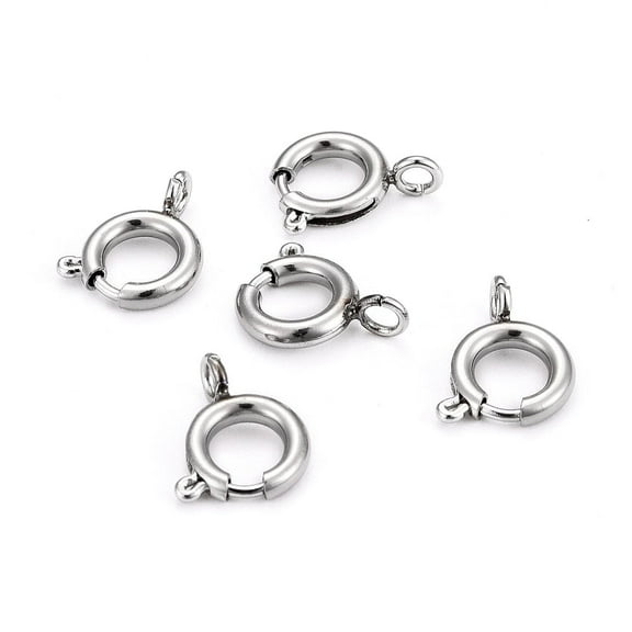 Non-304 Stainless Steel Spring Ring Clasps Stainless Steel Color 8x1.8mm Hole: 2.5mm