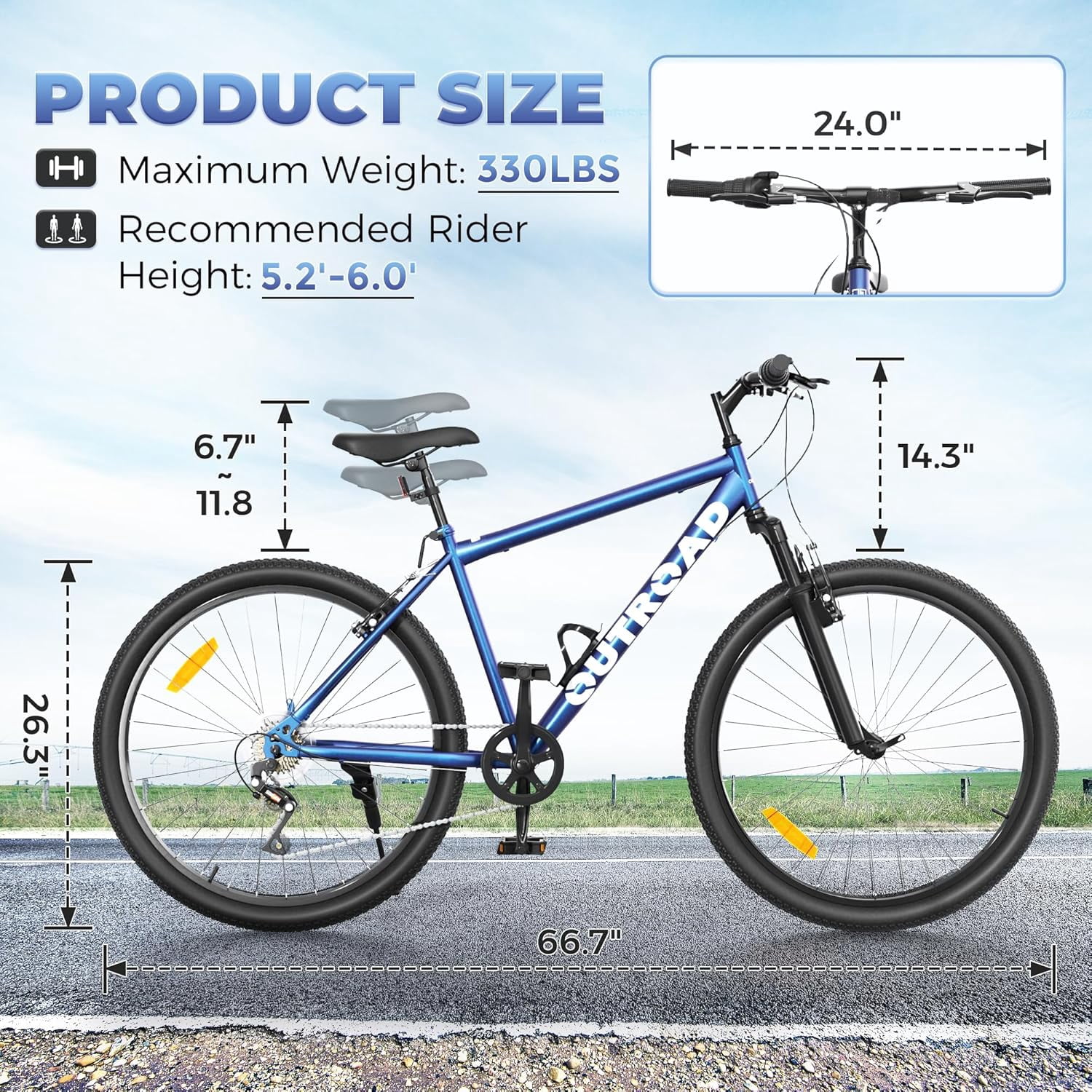 Marknig 26" Mountain Bike 7 Speed Bicycle for Adult with High-Carbon Steel Frame, Dual Disc & V-Brakes, Adjustable Seat for Men and Women, Purple