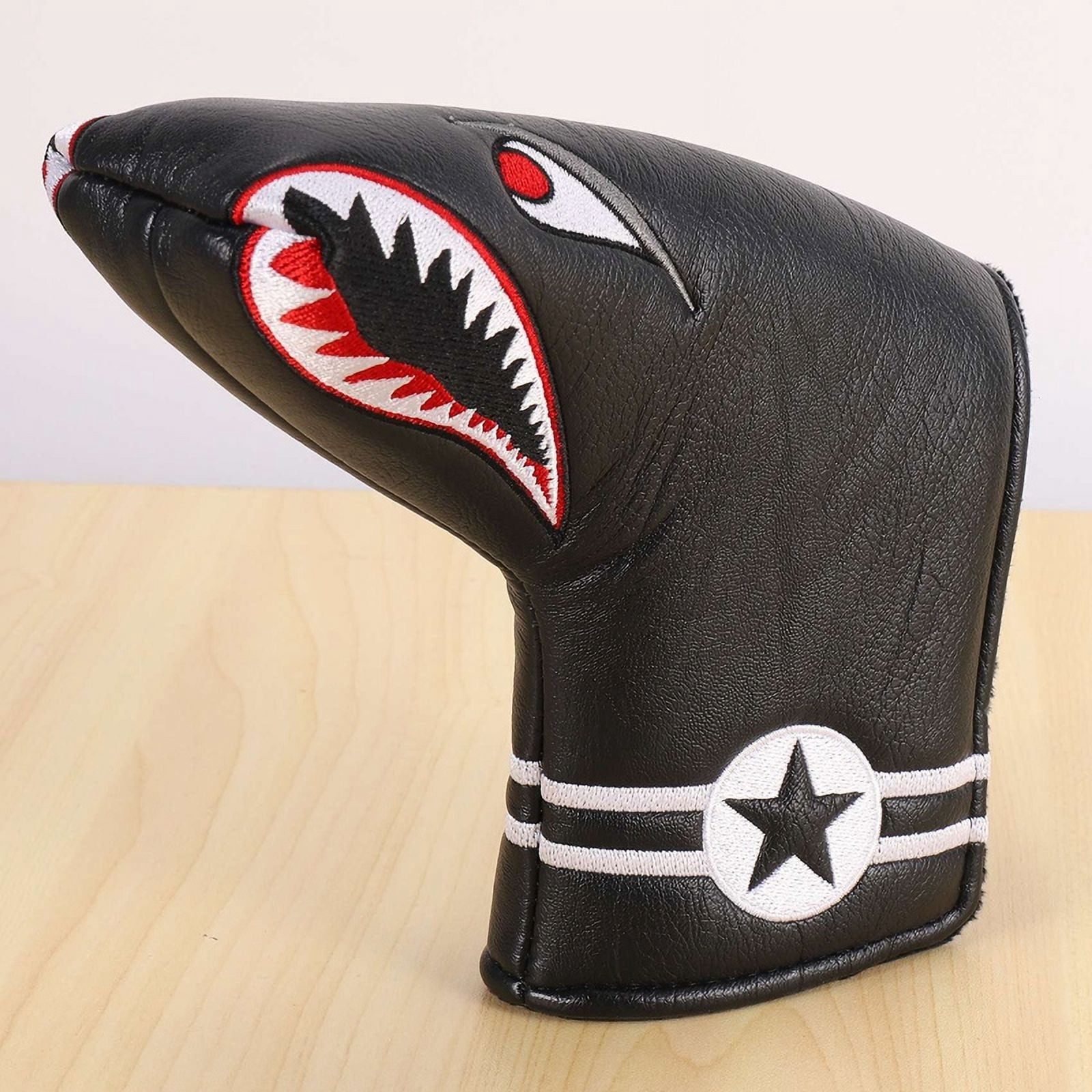 2Pc Black PU Leather with Embroidery Magnet Golf Blade Putter Cover Golf Club Putter Headcover,2 x Golf Putter Headcover,Black