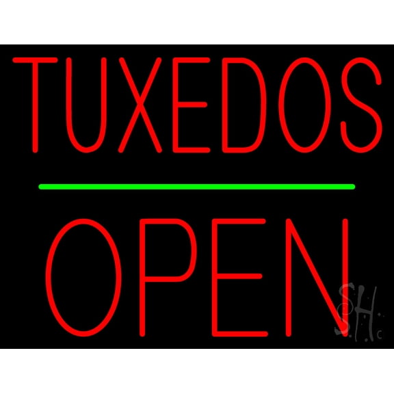 Tuxedos Block Green Line Open LED Neon Sign 24" Tall x 31" Wide - inches, Black Square Cut Acrylic Backing, with Dimmer - Premium built indoor Sign for Storefront, Store interior, Studio.