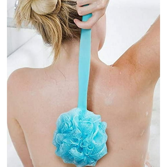 Shower Body Brush with Long Handle,Long Handle Back Scrubber,Bath Mesh Bath Brush for Skin,Exfoliating Bath Bristles for Women Men Body Cleaning,Blue
