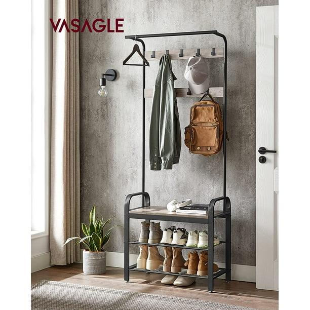 VASAGLE Coat Rack Hall Tree with Shoe Bench for Entryway Entryway Bench with Coat Rack Greige