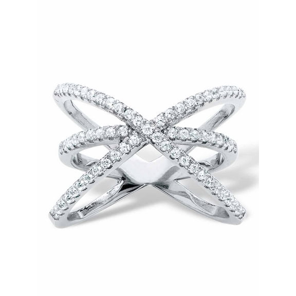 PalmBeach Jewelry .57 TCW Cubic Zirconia Sterling Silver Micro Pave Crossover Ring