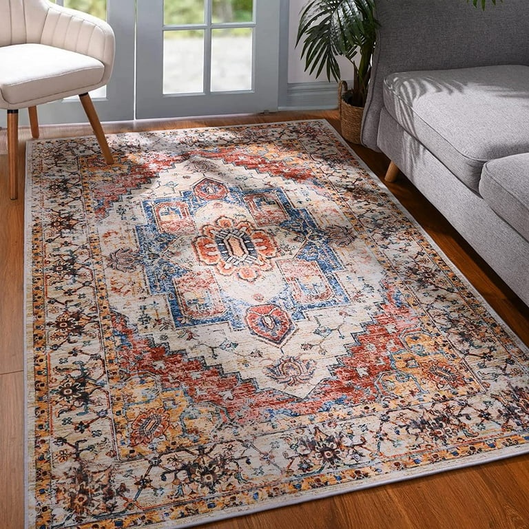 RUGKING Foldable Door Mat 2x3 Medallion Traditional Area Rug Taupe Indoor  Mat Oriental Rug Non Slip Rug for Living Room Bedroom Dining Room Entryway  