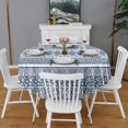 thumbnail image 2 of Blue and White Geometric Striped Pattern Round Tablecloth 60"x60",Wrinkle Wipeable Table Cloth for Kitchen Dining Room Picnic Patio Party, 2 of 6