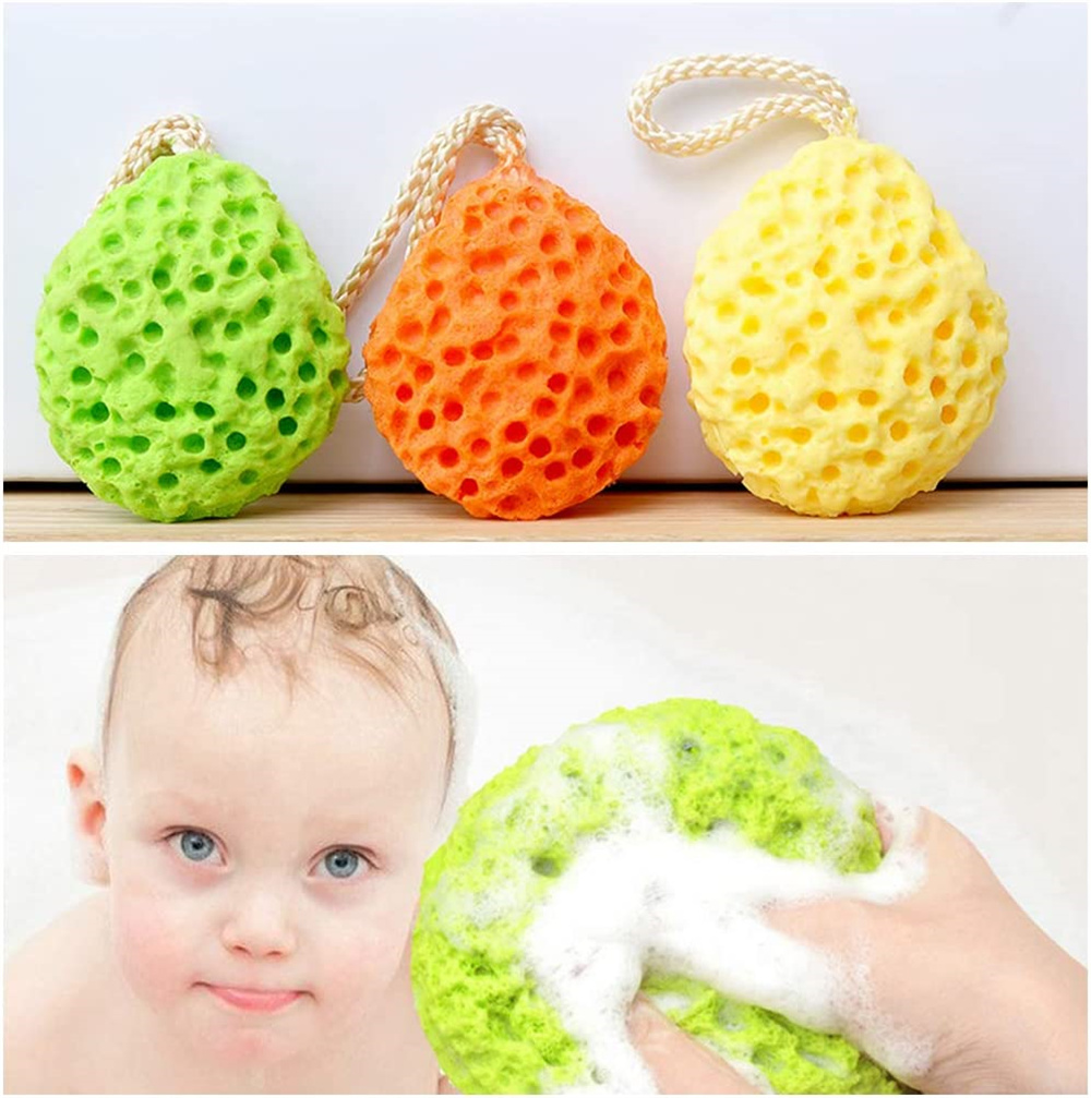 3 Pack Natural Bath Sponges, Loofah Shower Sponge Body Scrubber Exfoliating Cleaning Body Sponge for Men Women Kids