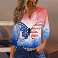 thumbnail image 2 of Women's 250th Anniversary USA Shirt Patriotic American Flag Print V-Neck Button 3/4 Sleeve T-Shirt, 2 of 6