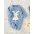 thumbnail image 5 of Seyurigaoka Baby Girl Boy Easter Knitted Jumpsuit Rabbit Pattern Round Neck Double-breasted Overalls for 0-24 Months Toddler Kids, 5 of 9