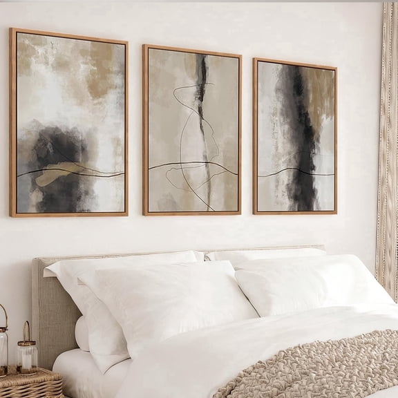 Large Modern Abstract Shapes Framed Wall Art Set Neutral Black and White Canvas Wall Decor Minimalist Nordic Wall Painting Set of 3 for Living Room Bedroom Dining Room Office 24"x36"