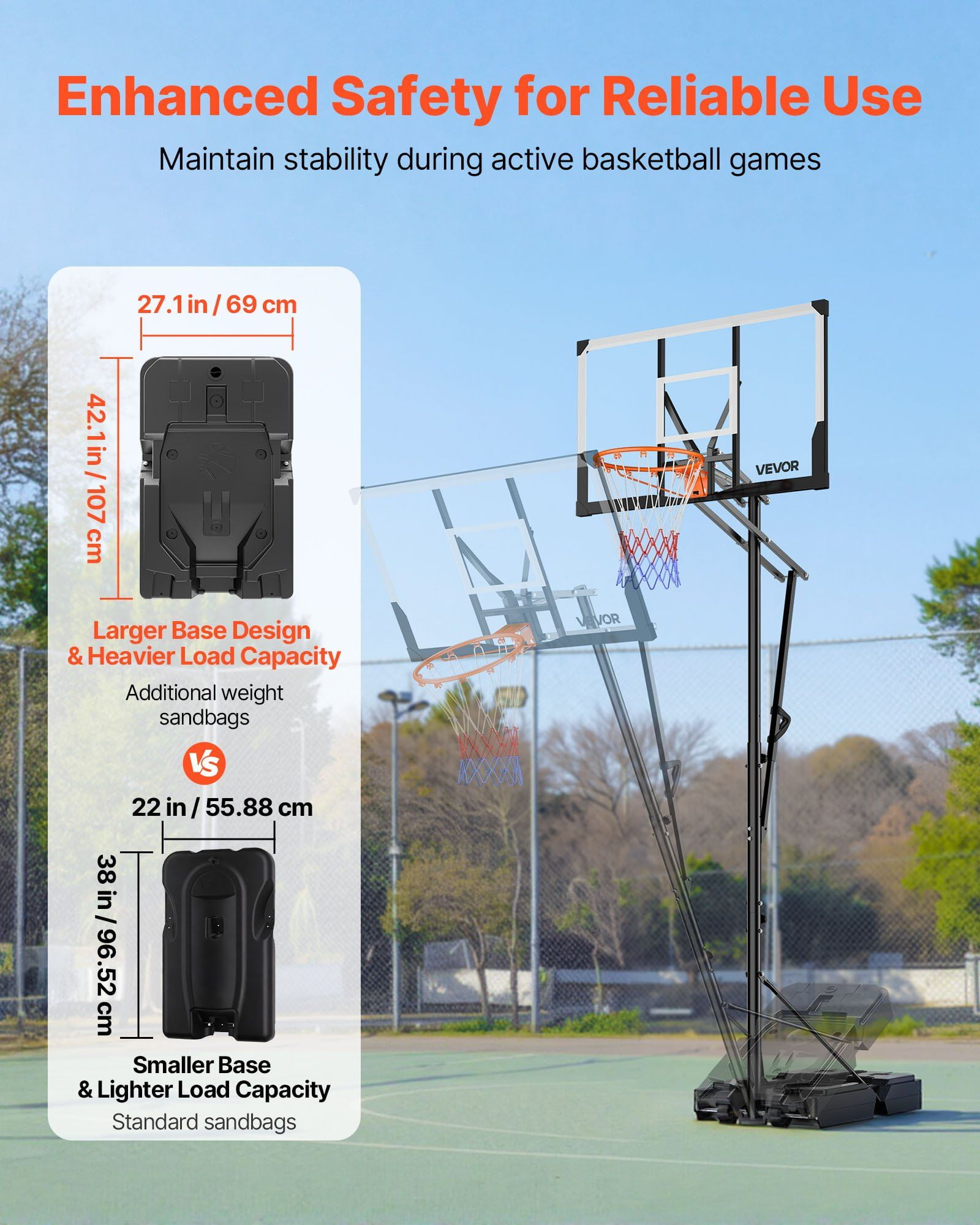 5.25-10 Ft Adjustable Portable Basketball Hoop with 48" Backboard & Wheels for All Ages