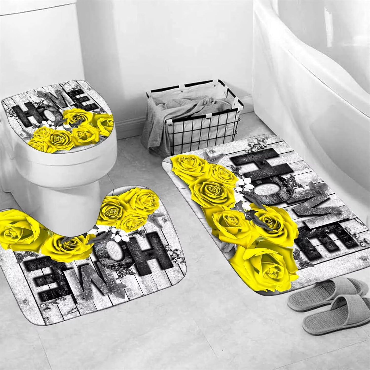 Red Rose 4 Pcs Shower Curtain Sets Non-Slip Rugs Bath Mat Toilet Cover U Shaped Mat Black Red Shower Curtain with 12 Hooks Red Rose Bathroom Set