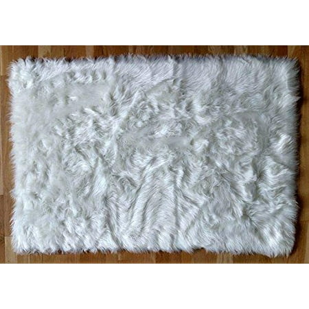 Faux Fur Sheepskin Shag Area Rug 3\u002639; x 5\u002639; White  Walmart.com