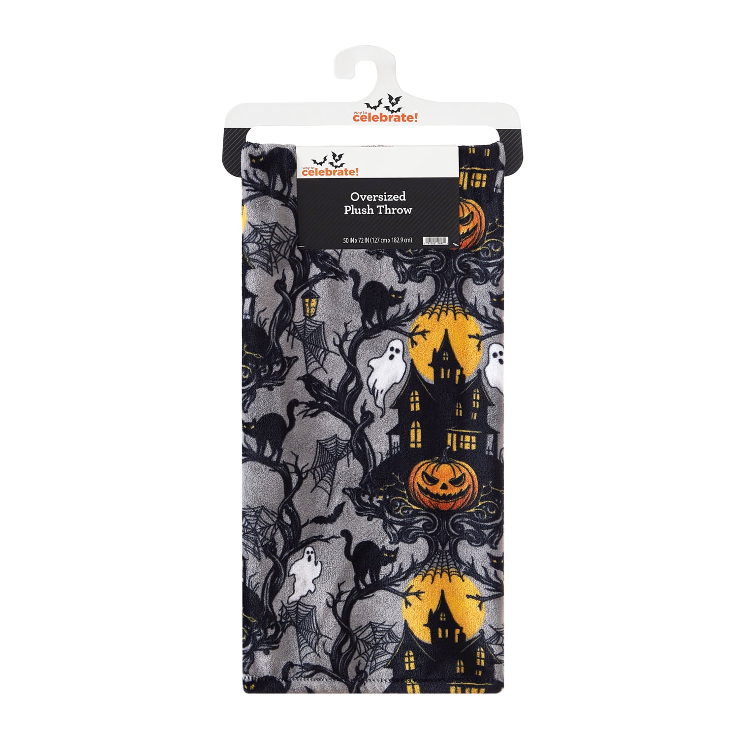 Way To Celebrate Haunted Treehouse Plush Oversized Couch Throw Blanket, Grey, 50 x 72 in