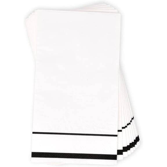 Gift Boutique Disposable Guest Napkins, 2-Ply Paper Hand Towels, White with Black Stripe Design, 100 Count, Bathroom, Dinner & Party Use