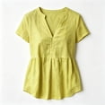 thumbnail image 6 of ClodeEU Women's V Neck Pleated Short Sleeve Blouse, Casual Loose Fit Solid Color Top Yellow,Women's Plus M, 6 of 6