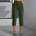 thumbnail image 2 of Qgtaibl Women's Cropped Dress Pants High Waisted Pleated Straight Leg Pants Solid Color Business Suit Trousers with Pockets Summer Capris Green M, 2 of 9