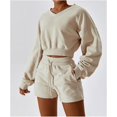thumbnail image 3 of Women Two Piece Outfits Tracksuit Half Zip Lapel Cap Sleeve Sweatshirt High Waist Drawstring Shorts Set Sweatsuit, 3 of 6