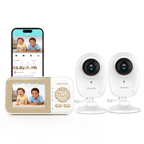ebemate Smart Video Baby Monitor with 2 Camera,2.8" Display with 1500Ft Long Range,WiFi On/Off,1080P No Glow Night Vision,2-Way Talk Baby Cam Monitoring EBS28-2