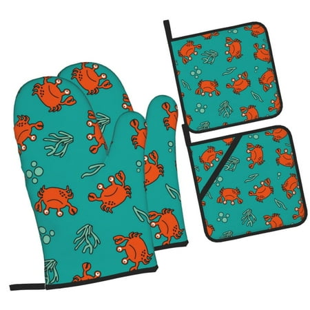 

Sikiie Colorful Crab Oven Mitts and Pot Holders Silicone Oven Gloves Heat Resistant Oven Mitts 4Pcs Set