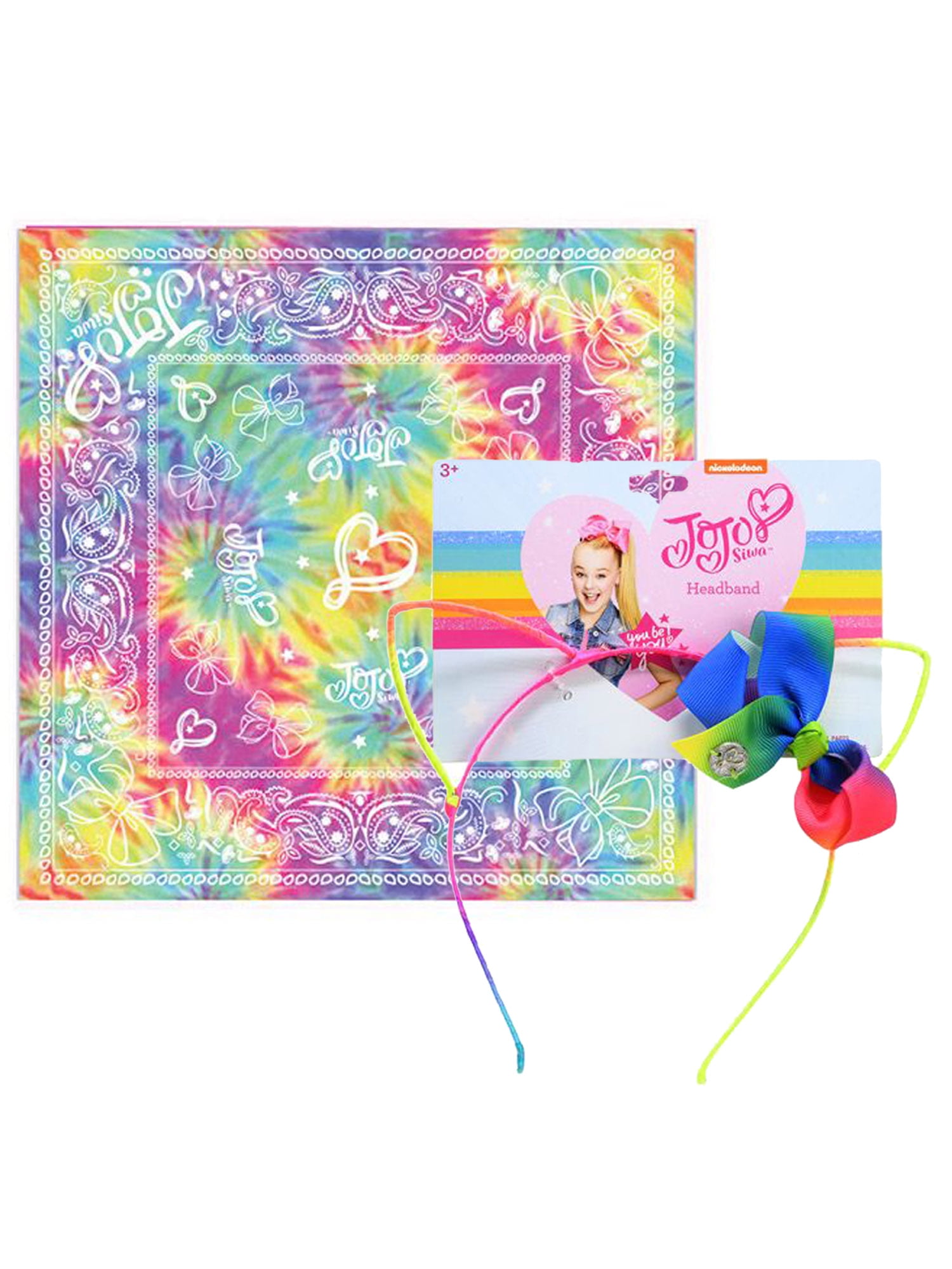 Girls JoJo Siwa Tie-Dye 22x22' Bandana & Rainbow Color Headband w/ Cat Ears