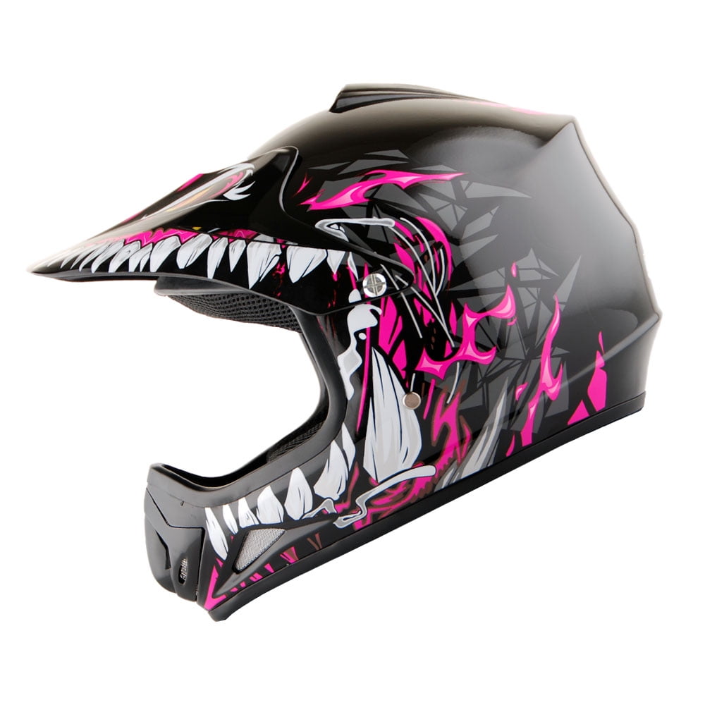 Wow! Youth Kids Motocross BMX MX ATV Dirt Bike Helmet HJOY Dragon Pink, Goggles, MG Youth Pink Glove Bundle