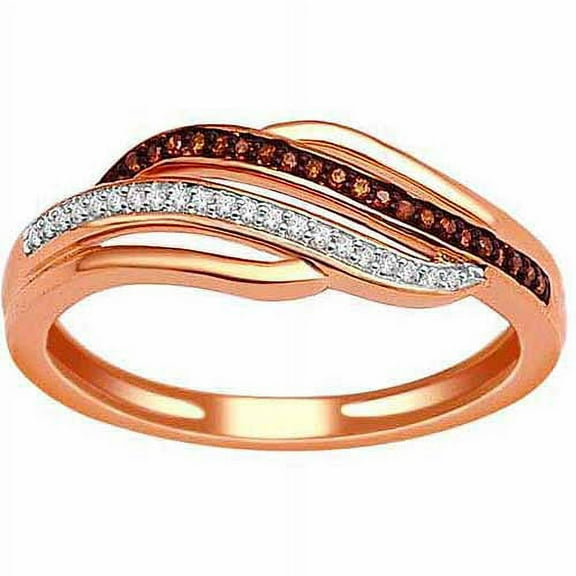 1/10 Carat T.W. Cognac and White Diamond 10kt Rose Gold Fashion Ring