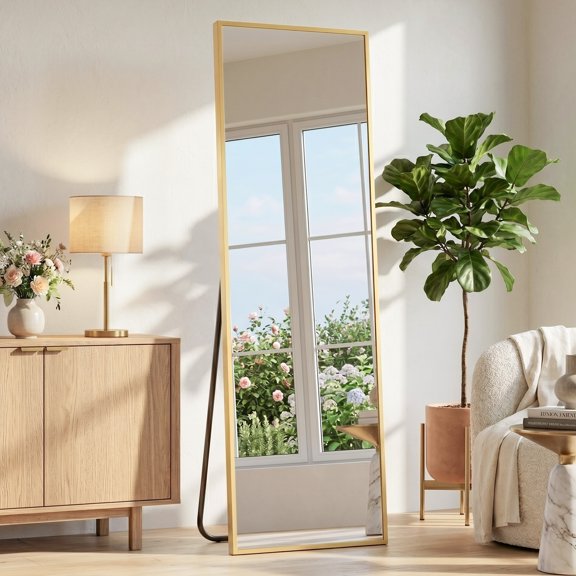 Antok 58"x 18" Rectangle Full Length Mirror Standing Floor Mirror Stand Up Mirror, Gold Frame