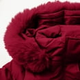 thumbnail image 5 of Women's Mid-Length Slim Fit Puffer Coat, Detachable Hood Winter Jacket, Fleece Lined Warm Parka, Cold Weather Outerwear, Plush Trim Hooded Coat, Fashionable Winter Parka Red XL, 5 of 9