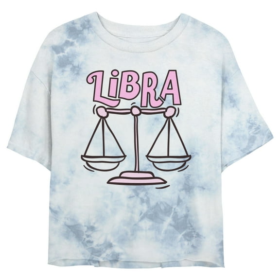 Junior's Lost Gods Zodiac Libra Art Symbol Crop Graphic Tee White/Blue Large