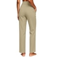 thumbnail image 7 of Timegard Yoga Pants Women Stretch High Waist Button Loose Fitting Work Pants Casual Running Golf Pants with Pockets(Khaki,XXL), 7 of 7