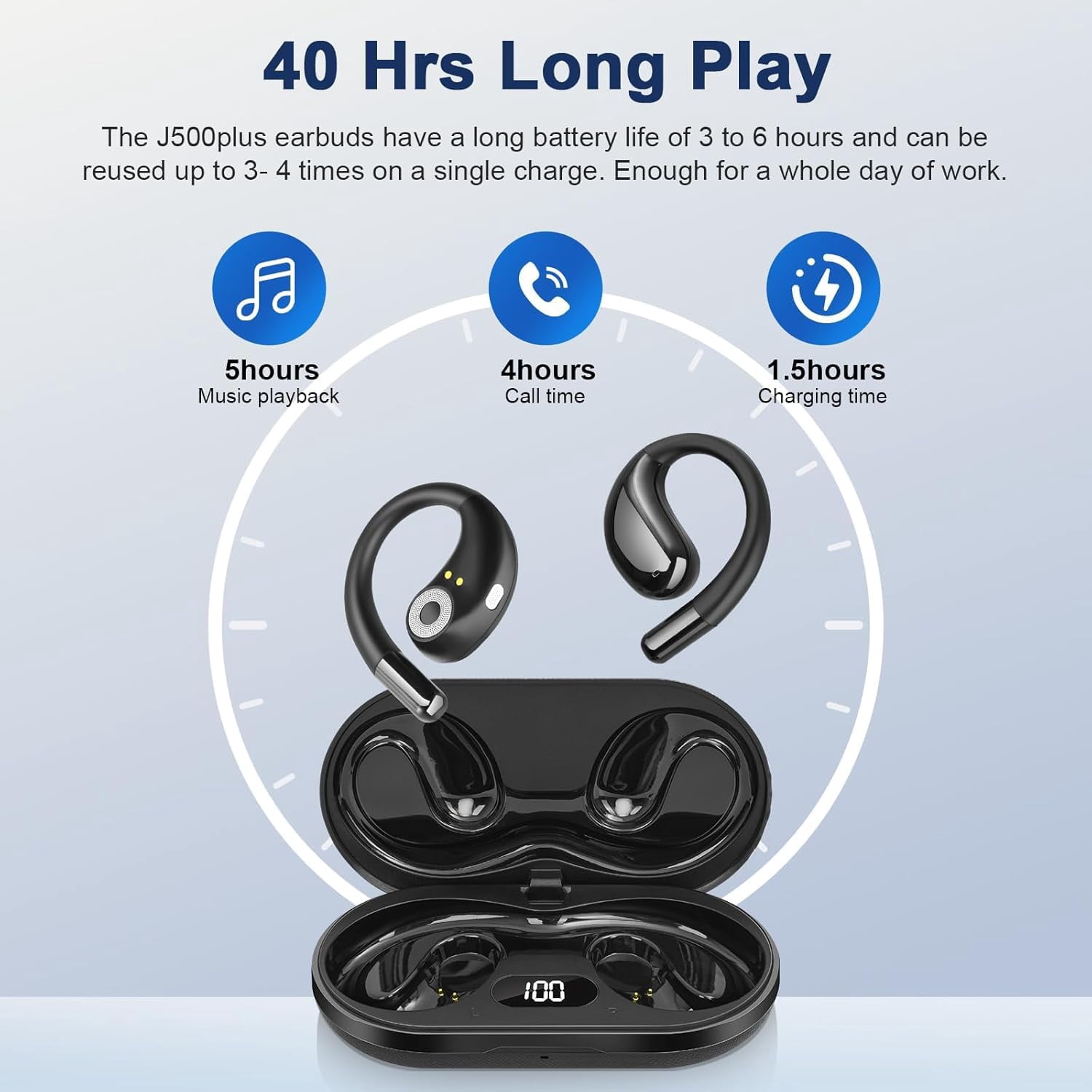 Wrongduck Open Ear Clip Wireless Earbuds 2026 Upgrade, Bluetooth 5.4 Bone Conduction Headphones with LED Display Case, IPX7 Waterproof Ear Hooks for Running Office Black