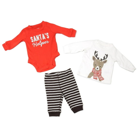 Carters Baby Boy 3 Month Santa's Helper 3-Piece Set, Red/White/Brown