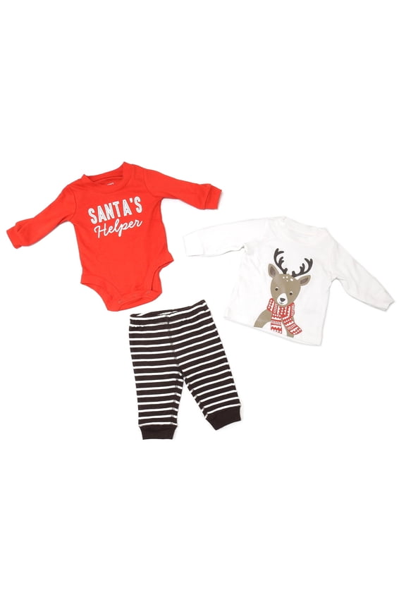 Carters Baby Boy 3 Month Santa's Helper 3-Piece Set, Red/White/Brown