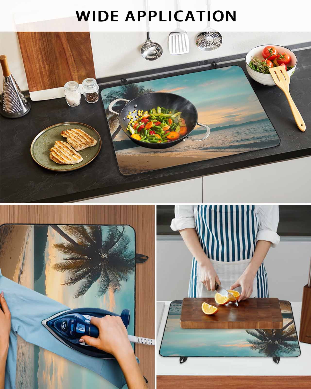 nqOlkjepod Large Induction Cooktop Protector Mat 24"x21", Tropical Palm Stove Top Covers for Electric Stove, Coastal Sunset Tree Branch Ocean Stove Burner Cover Mats, Glass Top Stove Cover